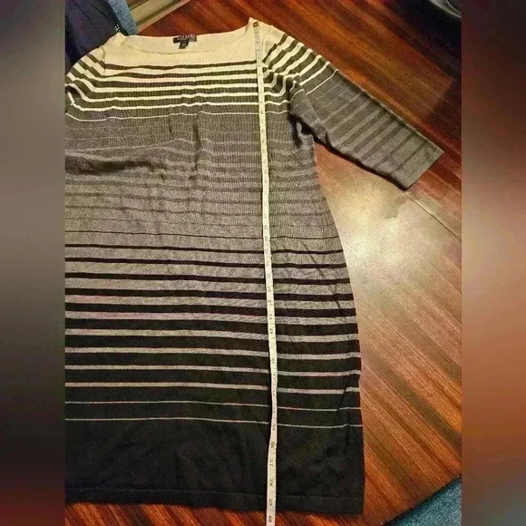 Lauren Ralph Lauren Cotton Knit Gray Striped Round Neck 3/4 Sleeve Midi Dress 1X - Picture 10 of 14